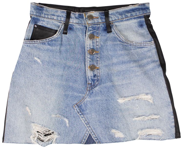 Amiri Denim And Leather Fringe Mini Skirt Blue