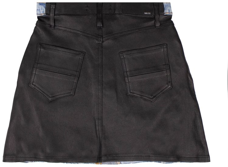 Amiri Denim And Leather Fringe Mini Skirt Blue