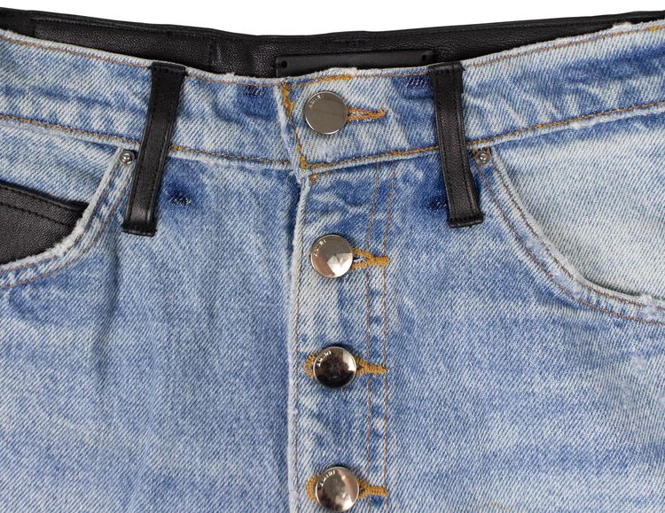 Amiri Denim And Leather Fringe Mini Skirt Blue