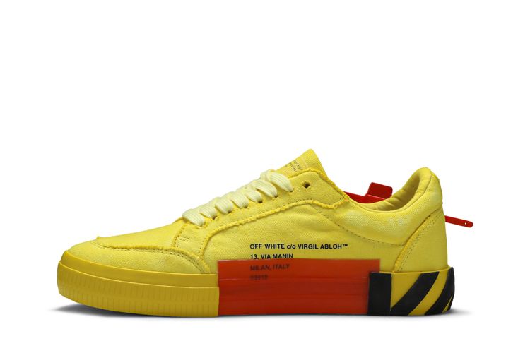 Off-White Neon Yellow Sneakers with Red Sole Off-White Vulc Sneaker Yellow Red SZ 13/46 EU | eBay main image 2