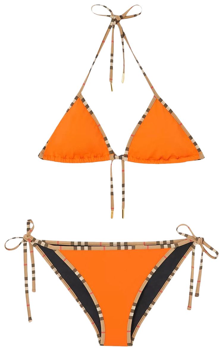 Burberry Vintage Check Print Trim Bikini Bright Orange