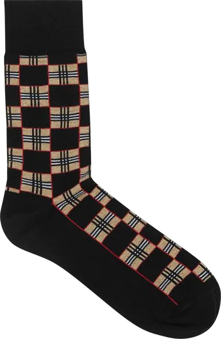 Burberry Chequer Pattern Socks 'Black'