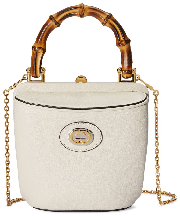 Gucci Mini Bamboo Bucket Bag With Chain Mystic White