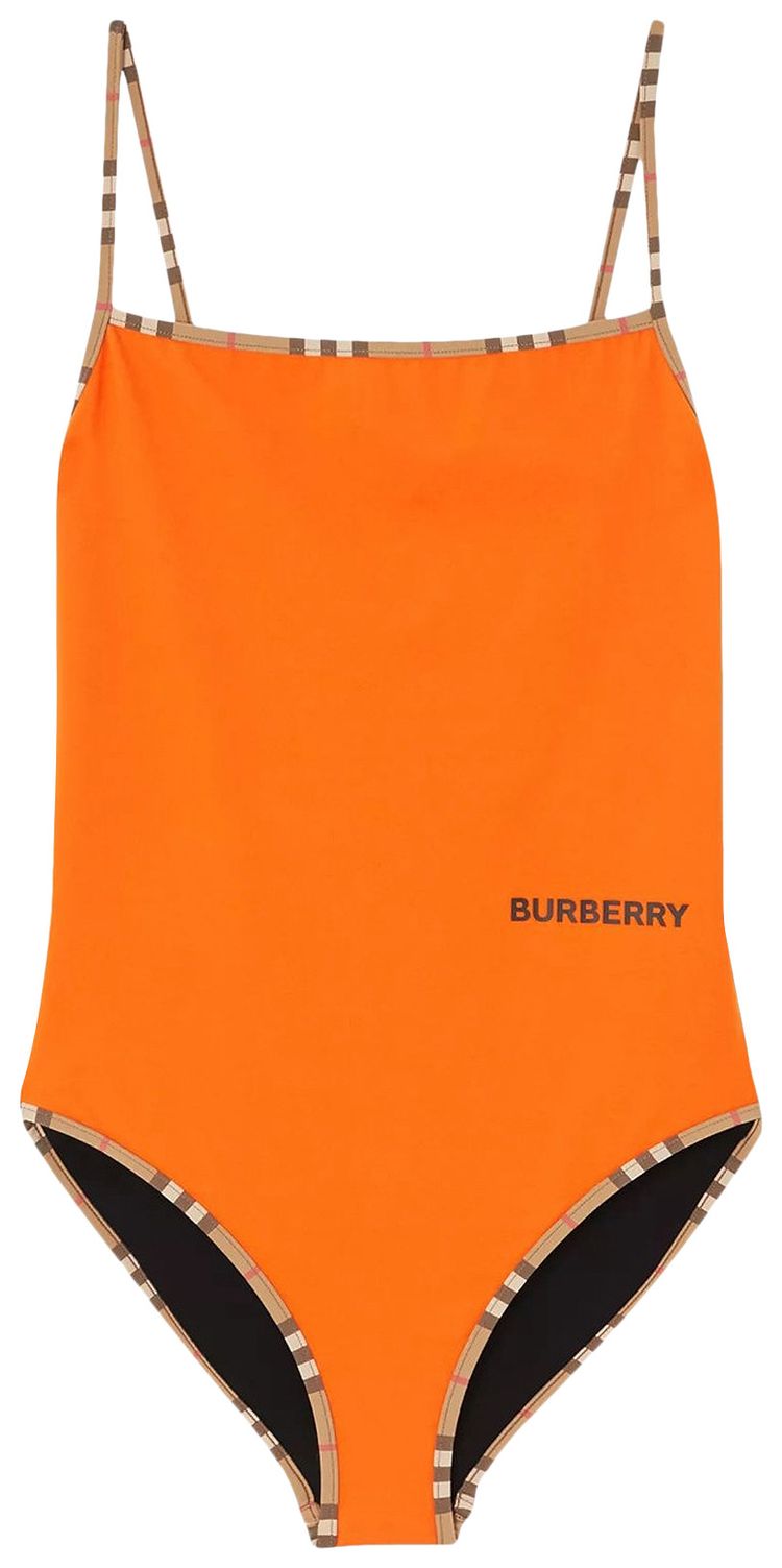Burberry Icon Stripe Trim Swimsuit Bright Orange