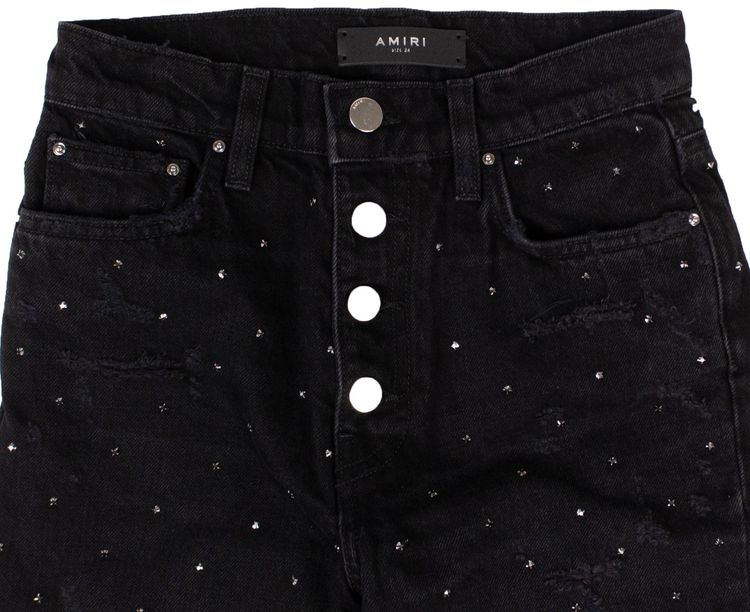 Amiri Crystal Embellished Straight Jeans Black
