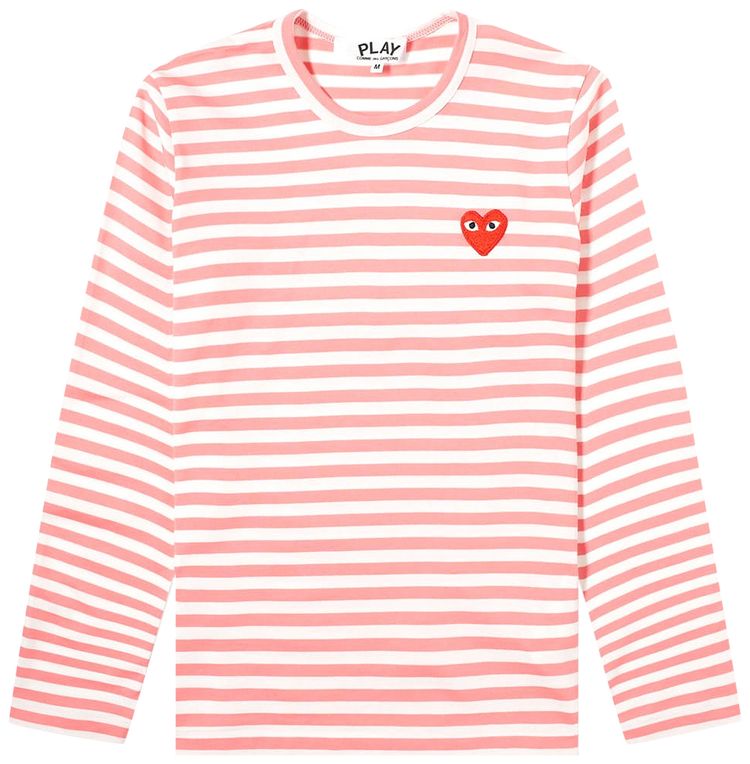 Comme des Garcons PLAY Heart Logo Striped Long Sleeve T Shirt Pink