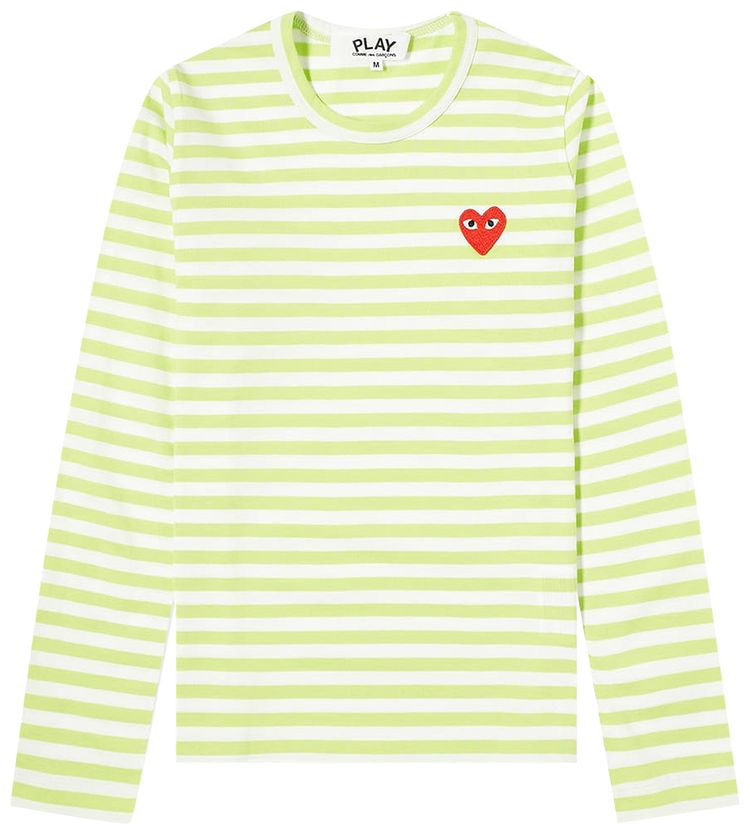Comme des Garcons PLAY Heart Logo Striped Long Sleeve T Shirt Green