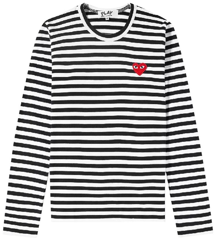 Comme des Garcons PLAY Heart Logo Striped Long Sleeve T Shirt BlackWhite
