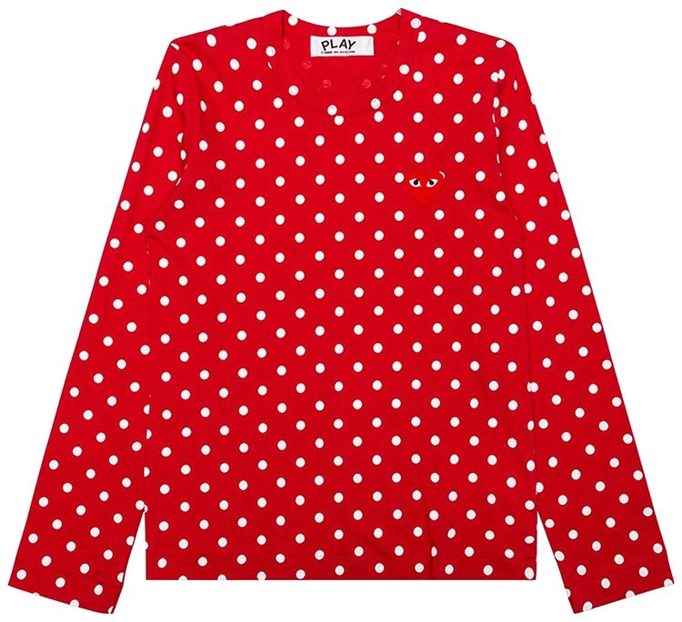 Comme des Garcons PLAY Polka Dot Heart Logo Long Sleeve T Shirt RedWhite