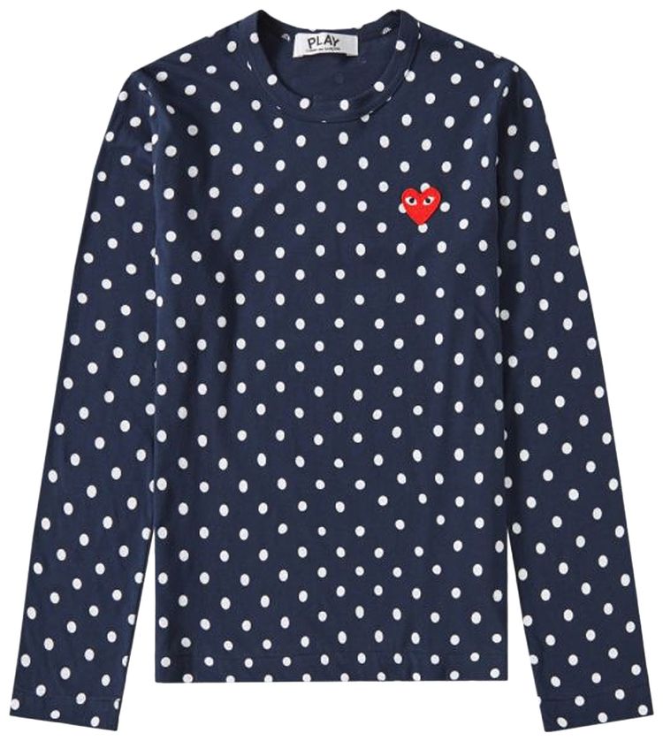 Comme des Garcons PLAY Polka Dot Heart Logo Long Sleeve T Shirt NavyWhite