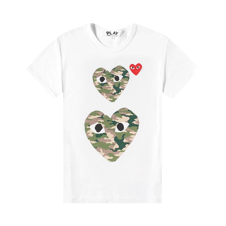 Comme des Garcons PLAY Camo Twin Heart Logo T Shirt White