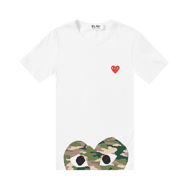 Comme des Garcons PLAY Camo Hem Heart Logo T Shirt White