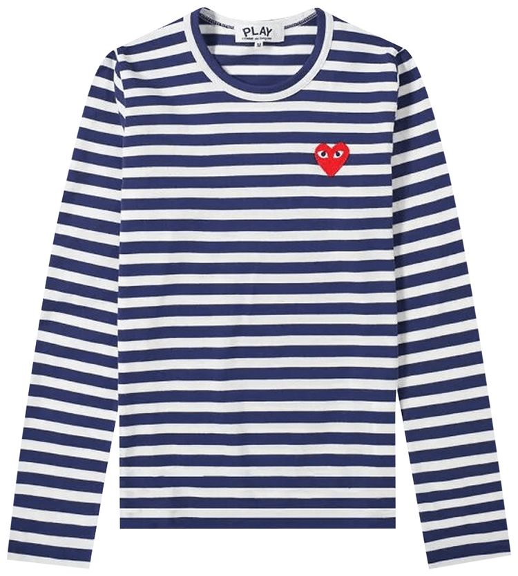 Comme des Garcons PLAY Heart Logo Striped Long Sleeve T Shirt NavyWhite