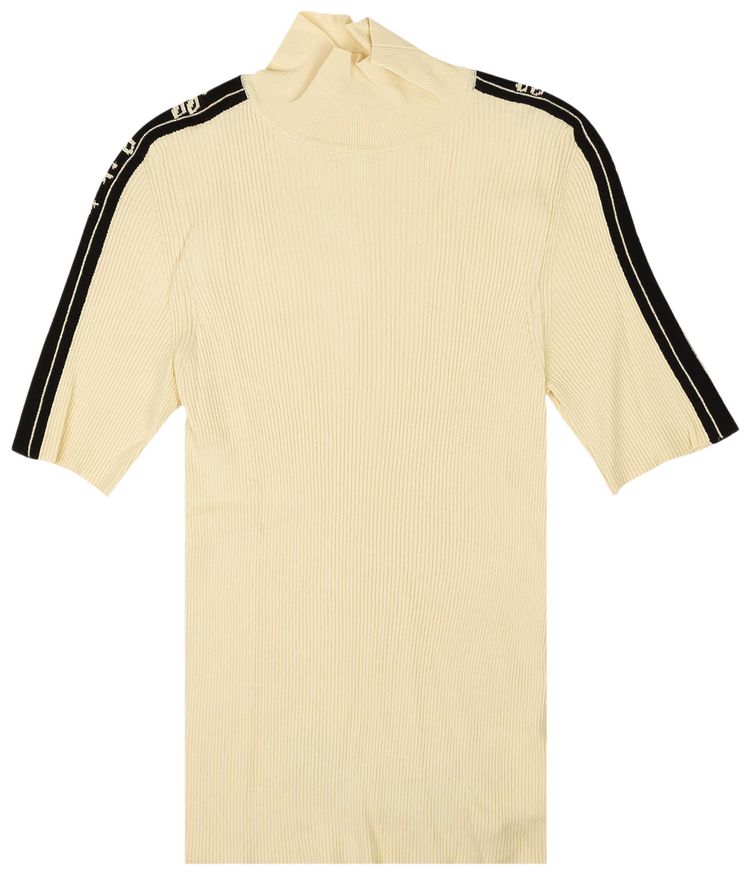 Off White Logo Strip Short Sleeve Turtleneck Beige