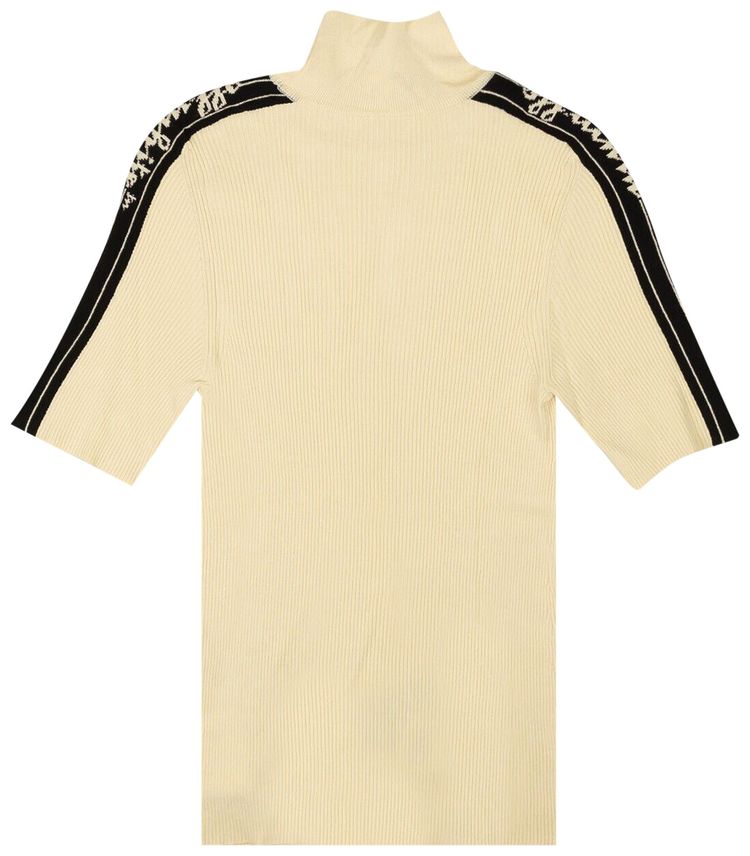 Off White Logo Strip Short Sleeve Turtleneck Beige