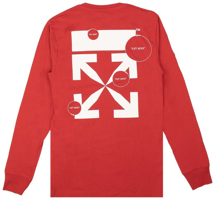 Off White Cut Here Long Sleeve T Shirt Red