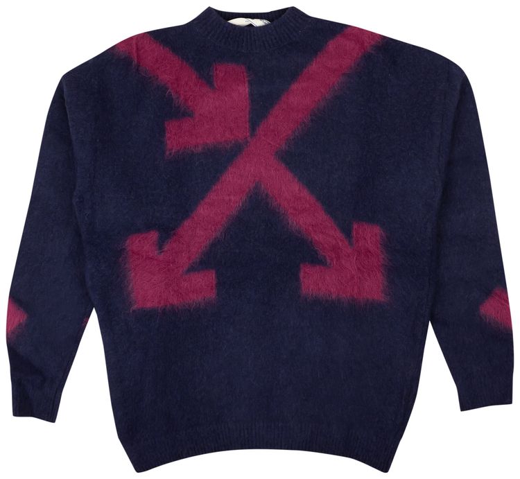Off White Fuzzy Arrow Crew Sweater Blue