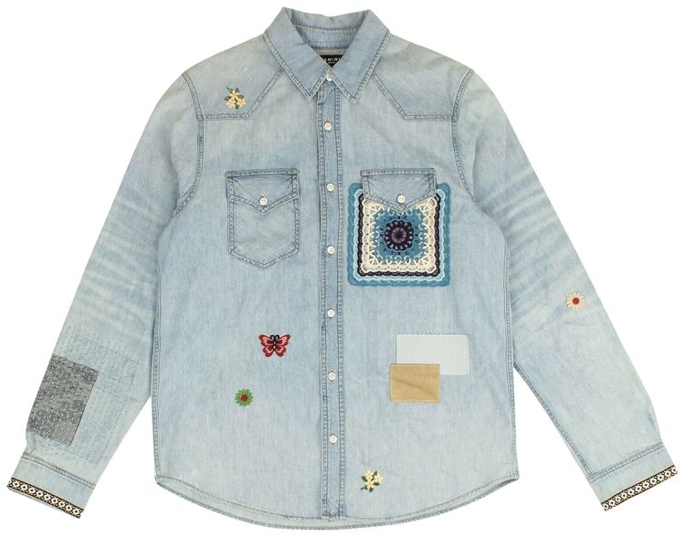 Amiri Crochet Patches Denim Shirt Blue