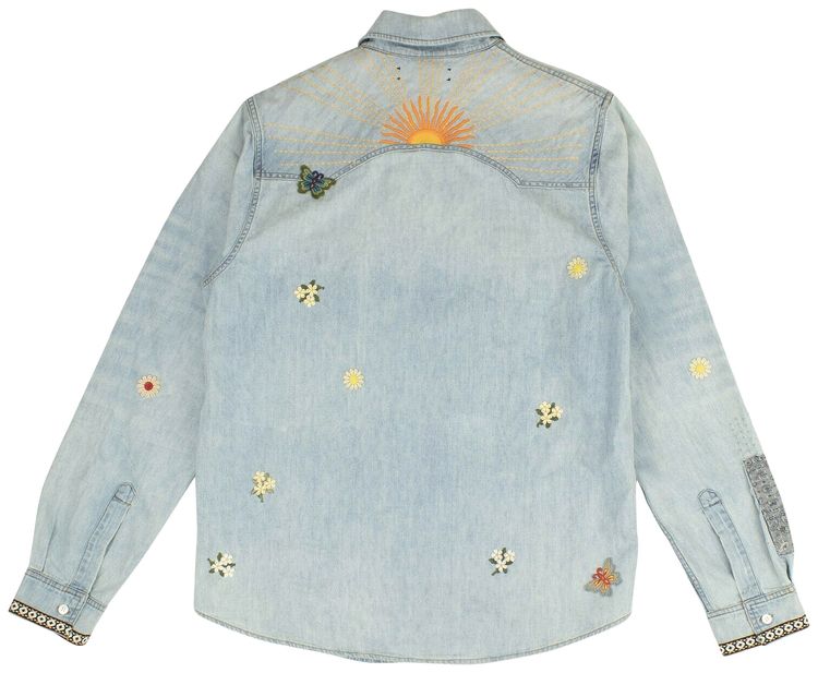 Amiri Crochet Patches Denim Shirt Blue