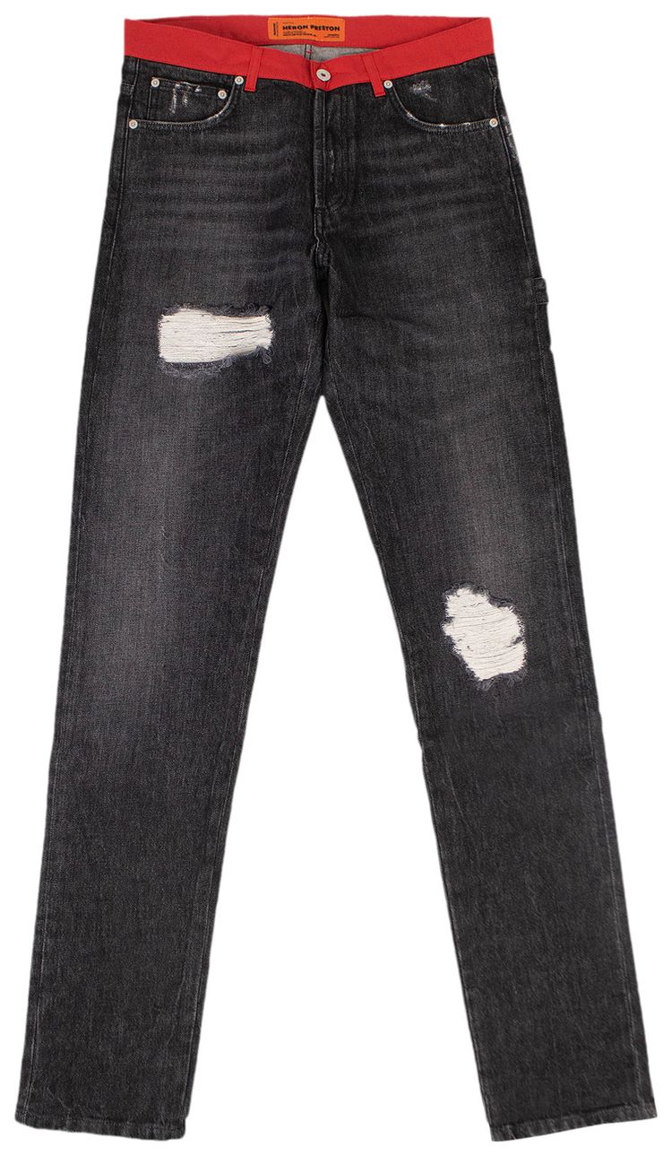 Heron Preston Denim Nylon Waistband Jeans Pants Black