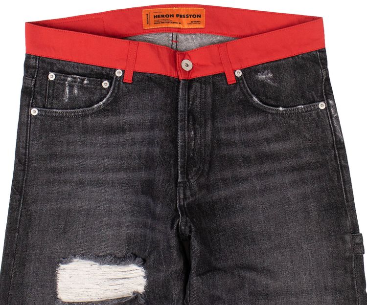 Heron Preston Denim Nylon Waistband Jeans Pants Black