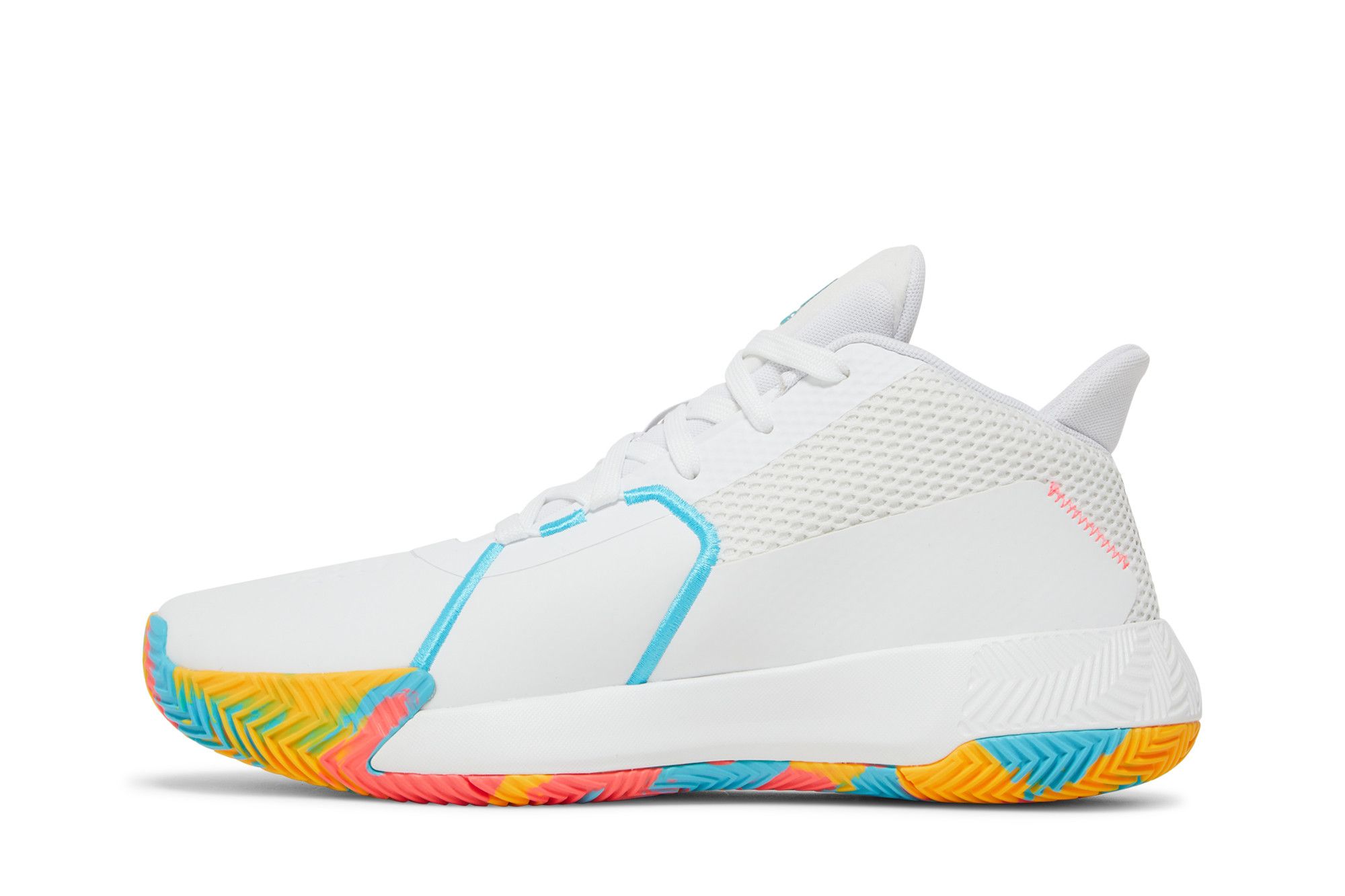 white and rainbow basketball shoes