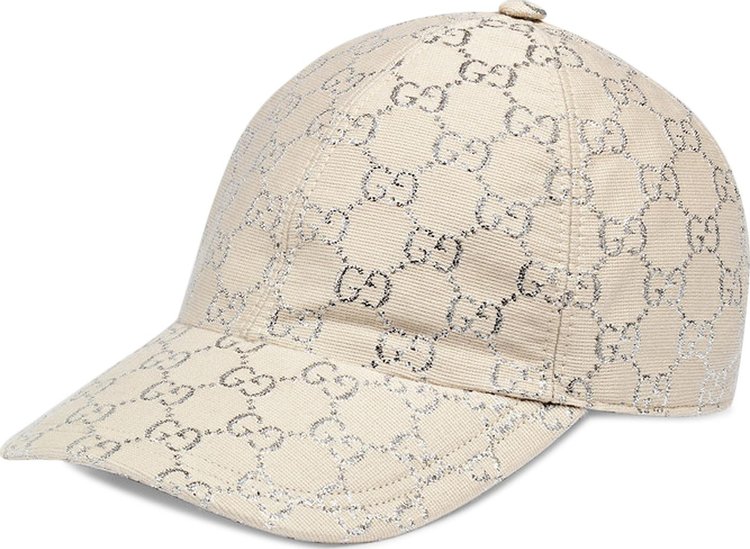 GUCCI Grained Calfskin Logo Baseball Hat M 58 White 1095712