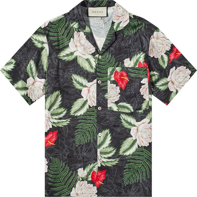 Gucci Hawaiian Print Bowling Shirt 'Black/Green'