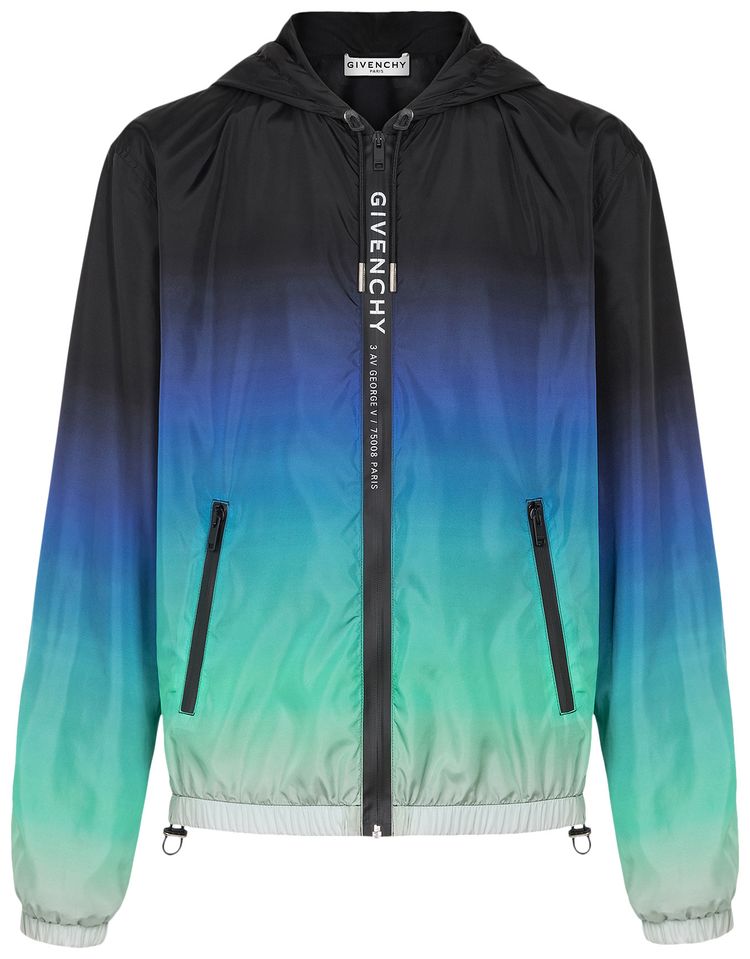 Givenchy Address Webbing Windbreaker In Faded Nylon BlueGreenWhite