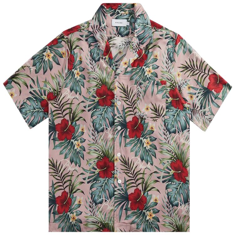 Rhude Hawaiian Logo Rayon Shirt MauveMulticolor