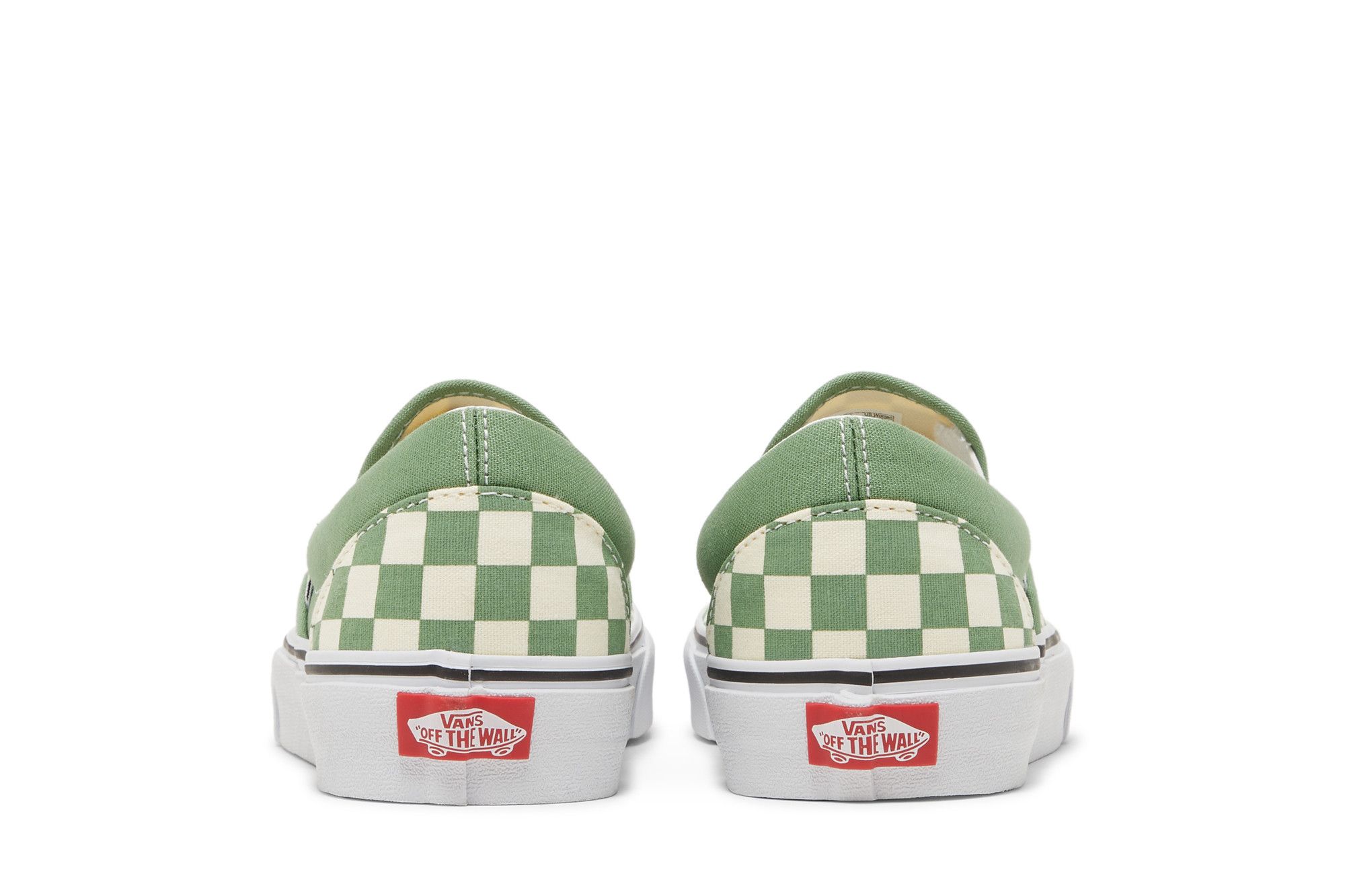 Olive green checkered slip on vans cheap