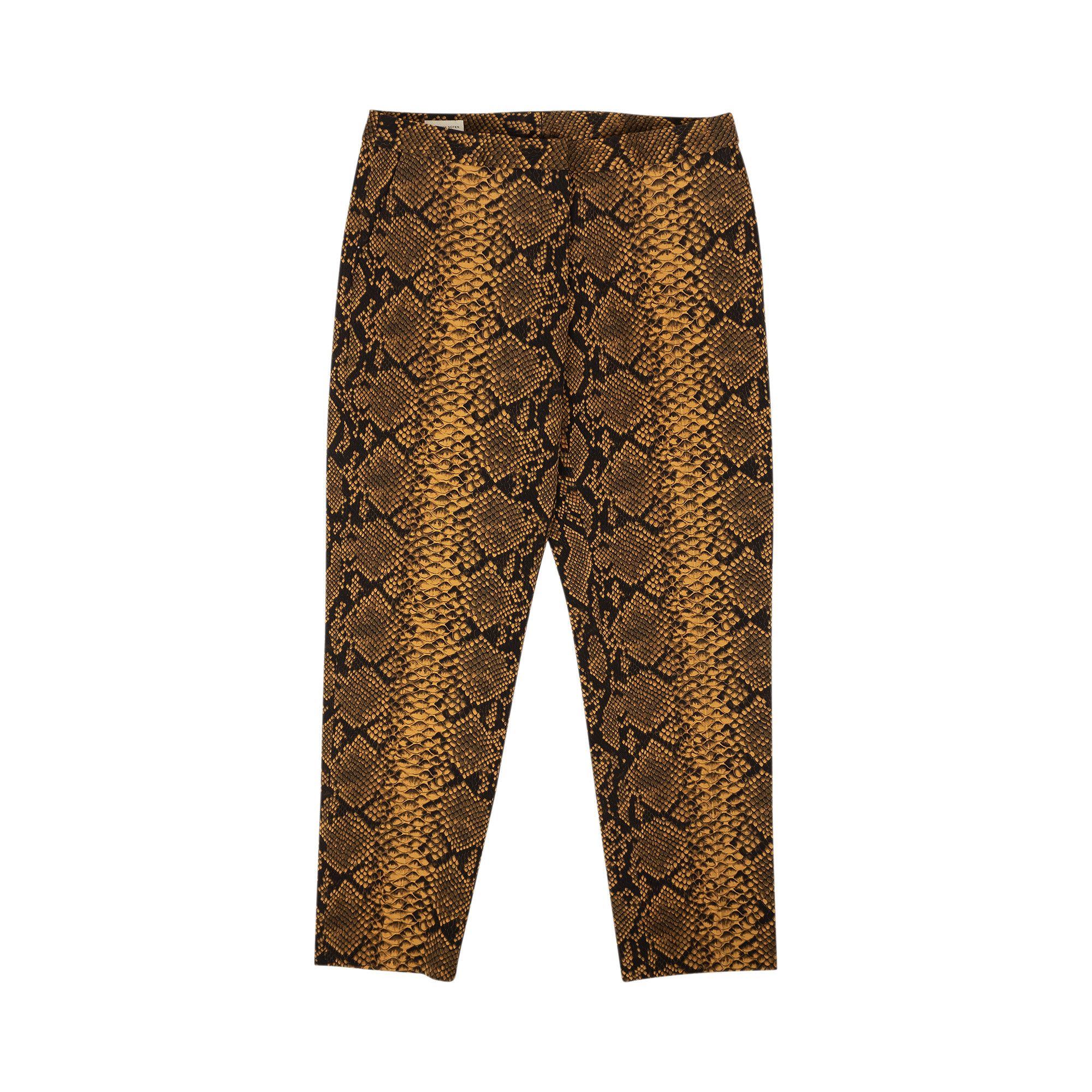 Buy Dries Van Noten Snake Print High Rise Wool Pants 'Gold
