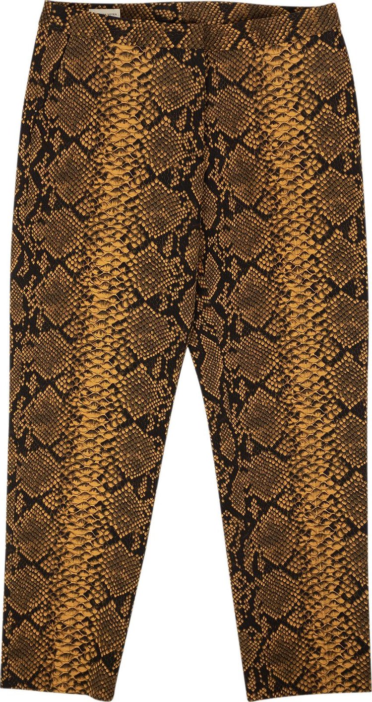 Dries Van Noten Snake Print High Rise Wool Pants Gold