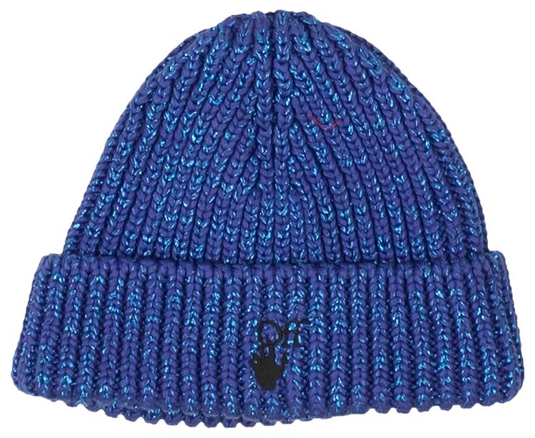 Off White Hand Lurex Sparkly Beanie Blue