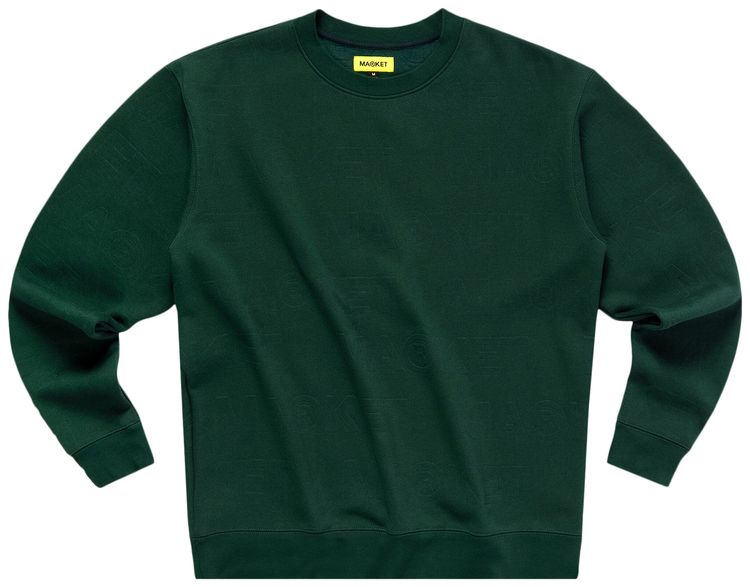 Market Emboss Print Fleece Crewneck Forest
