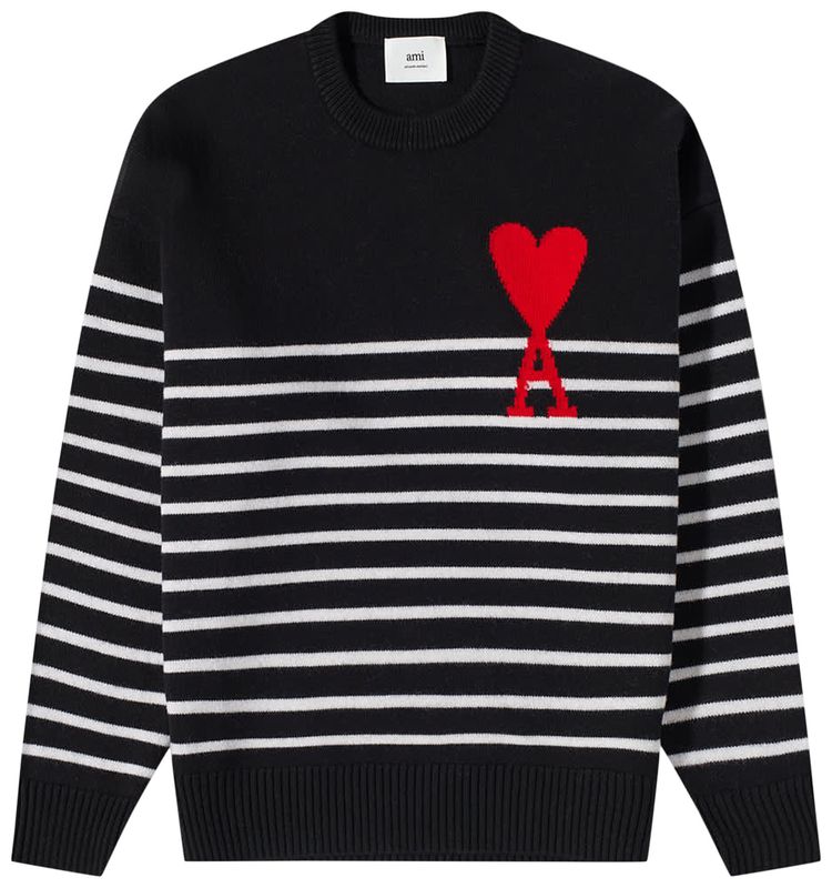 Ami Striped Crewneck BlackWhiteRed
