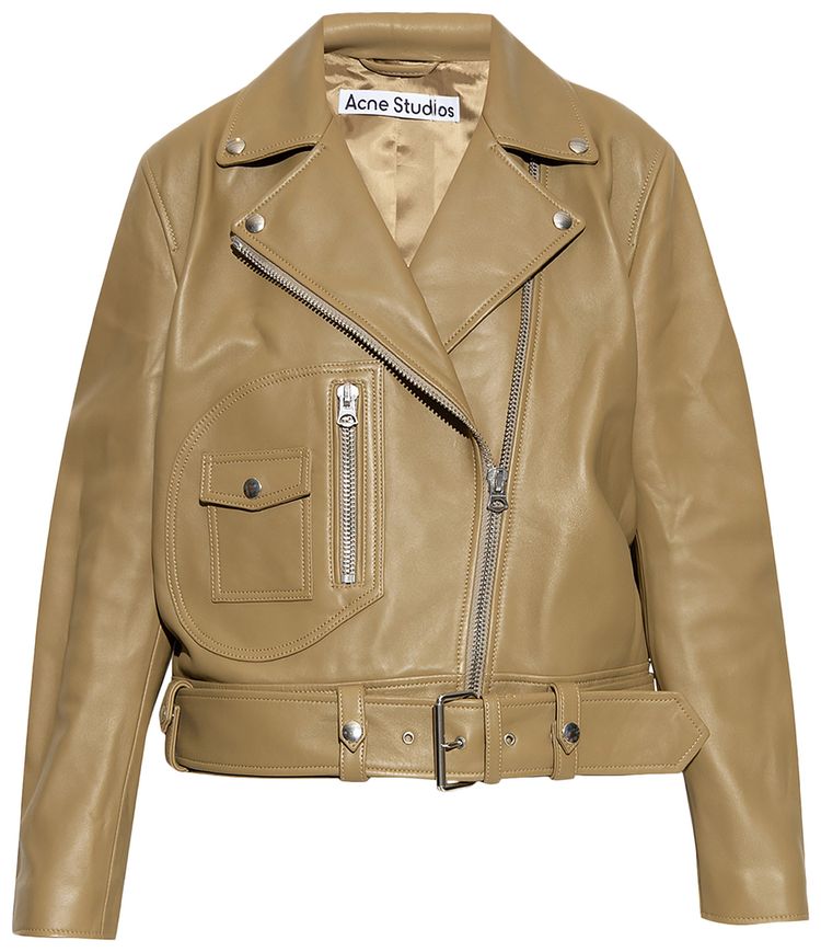 Acne Studios New Merlyn Leather Jacket Olive Green