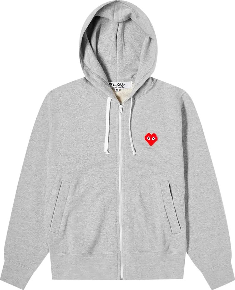 Comme des Garçons PLAY x Invader Heart Zip Up Hooded Sweatshirt 'Grey'