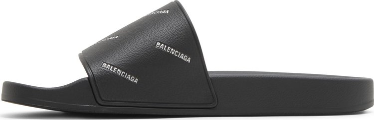 Balenciaga Pool Slides Repeat Logo   Black Silver