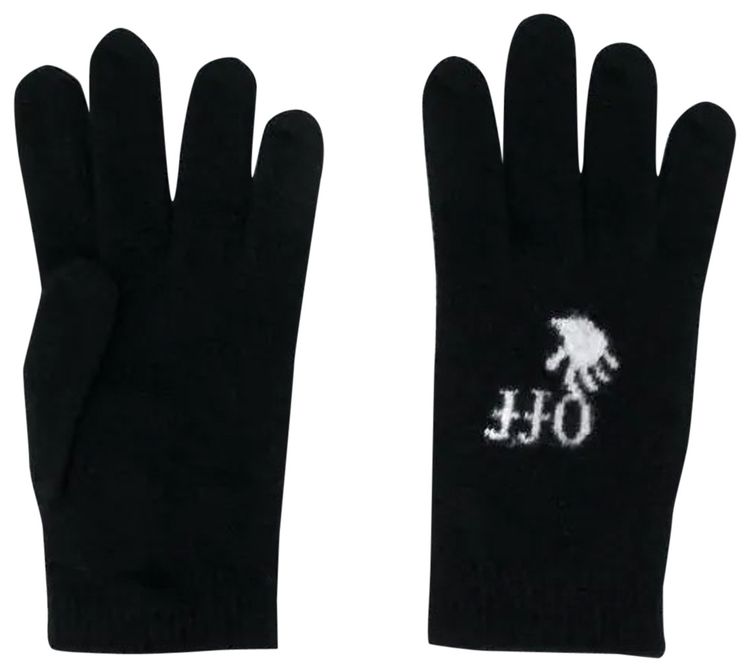 Off White Logo Wool Gloves BlackWhite