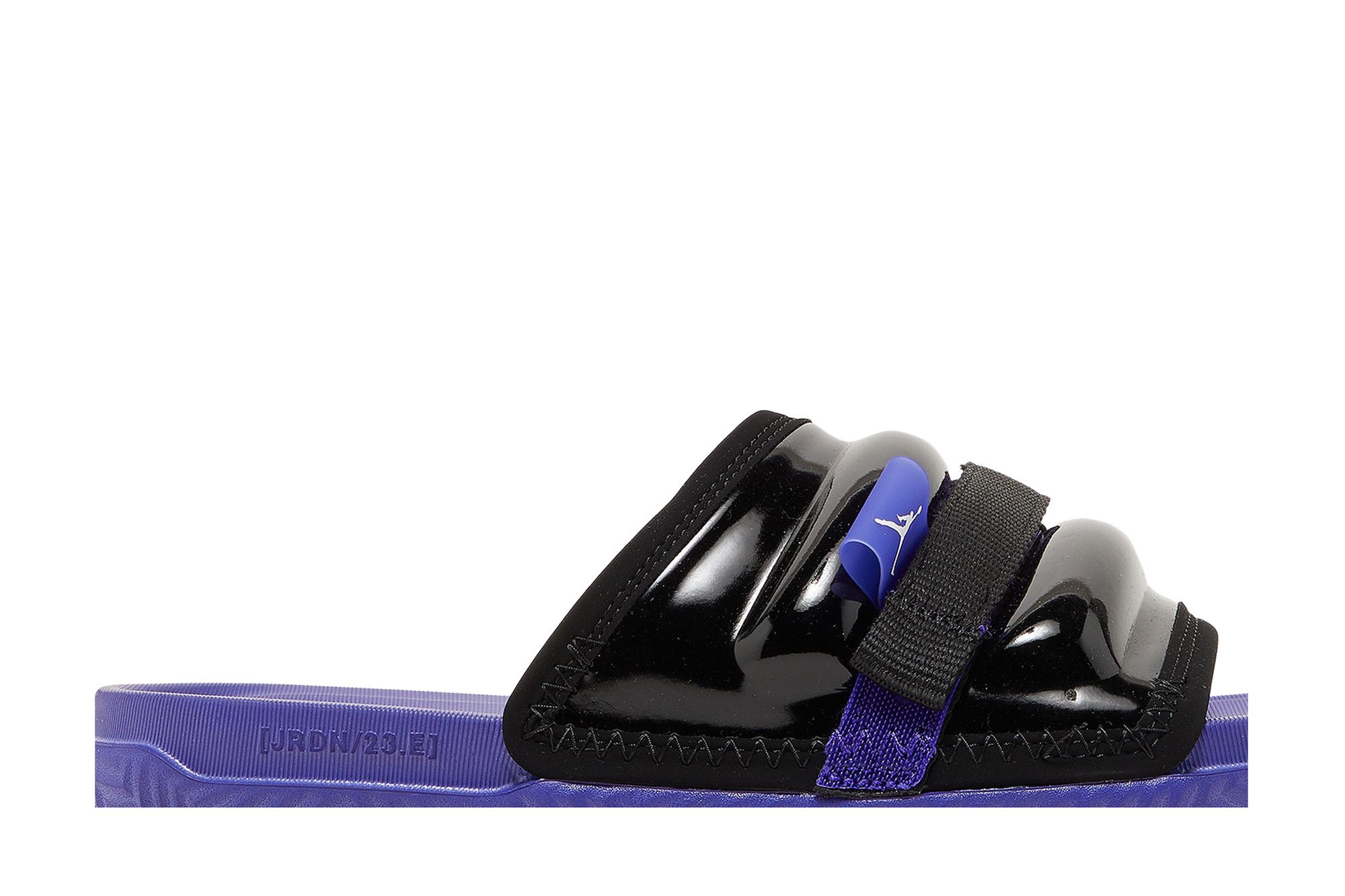 purple and black jordan slides