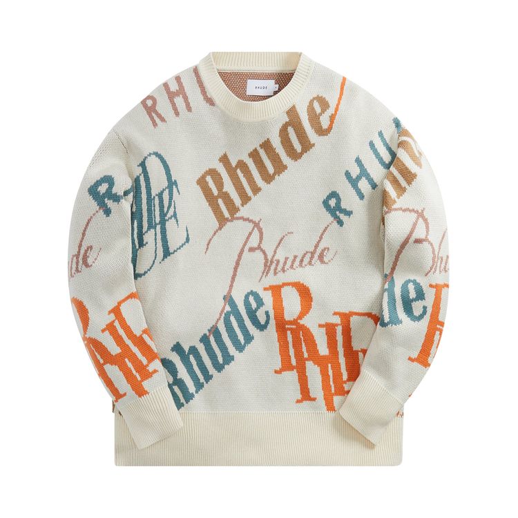 Rhude Jacquard Logo Knit Crewneck IvoryMulticolor
