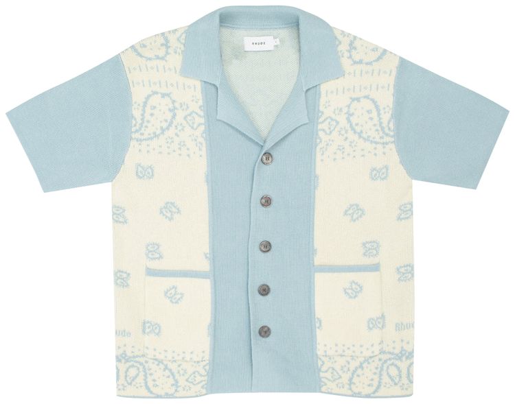 Rhude Banco Knit Shirt Stone BlueIvory