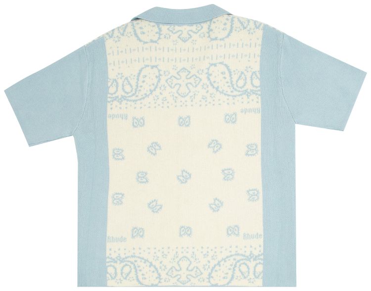 Rhude Banco Knit Shirt Stone BlueIvory
