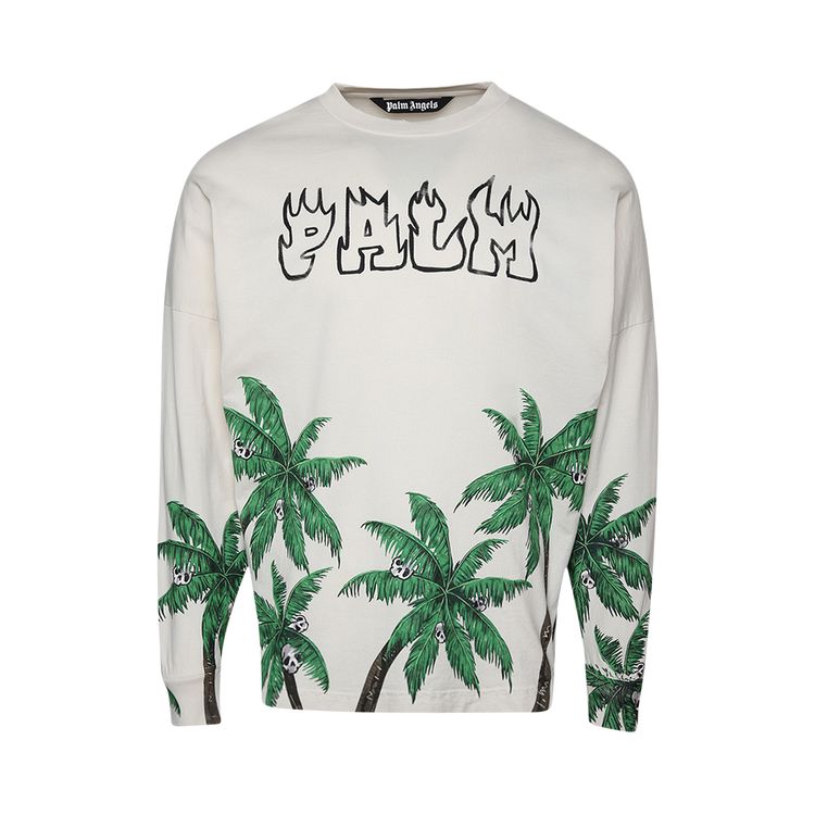 Palm Angels Palms And Skull Over Tee Long Sleeve WhiteGreen
