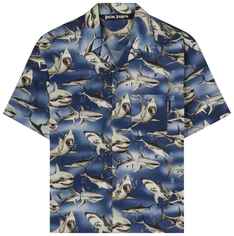 Palm Angels Sharks Bowling Shirt Blue