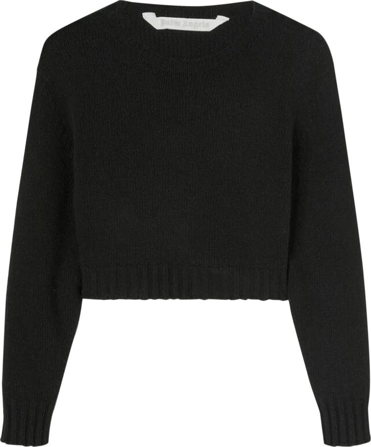 Palm Angels Curved Logo Crop Sweater 'Black/White' | GOAT