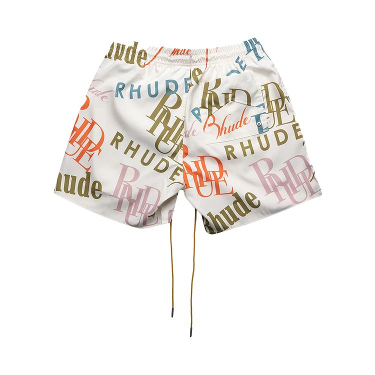 Rhude Mash Up Logo Swim Trunks CremeMulticolor