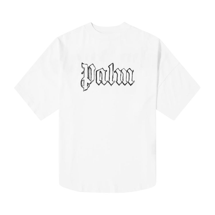 Palm Angels Blank Logo Over Tee White Metal