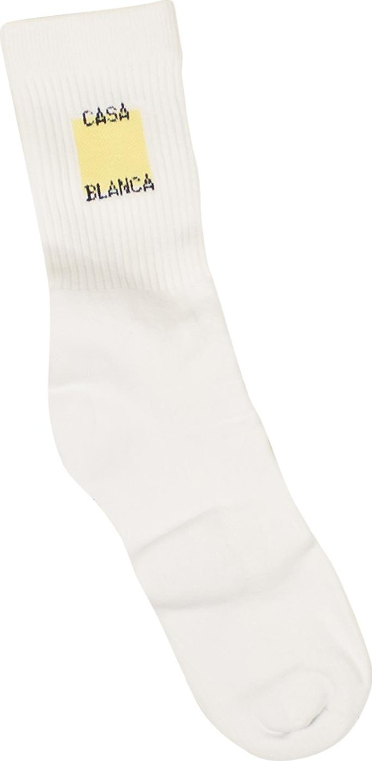 Casablanca Square Logo Ribbed Sport Socks 'White/Yellow'